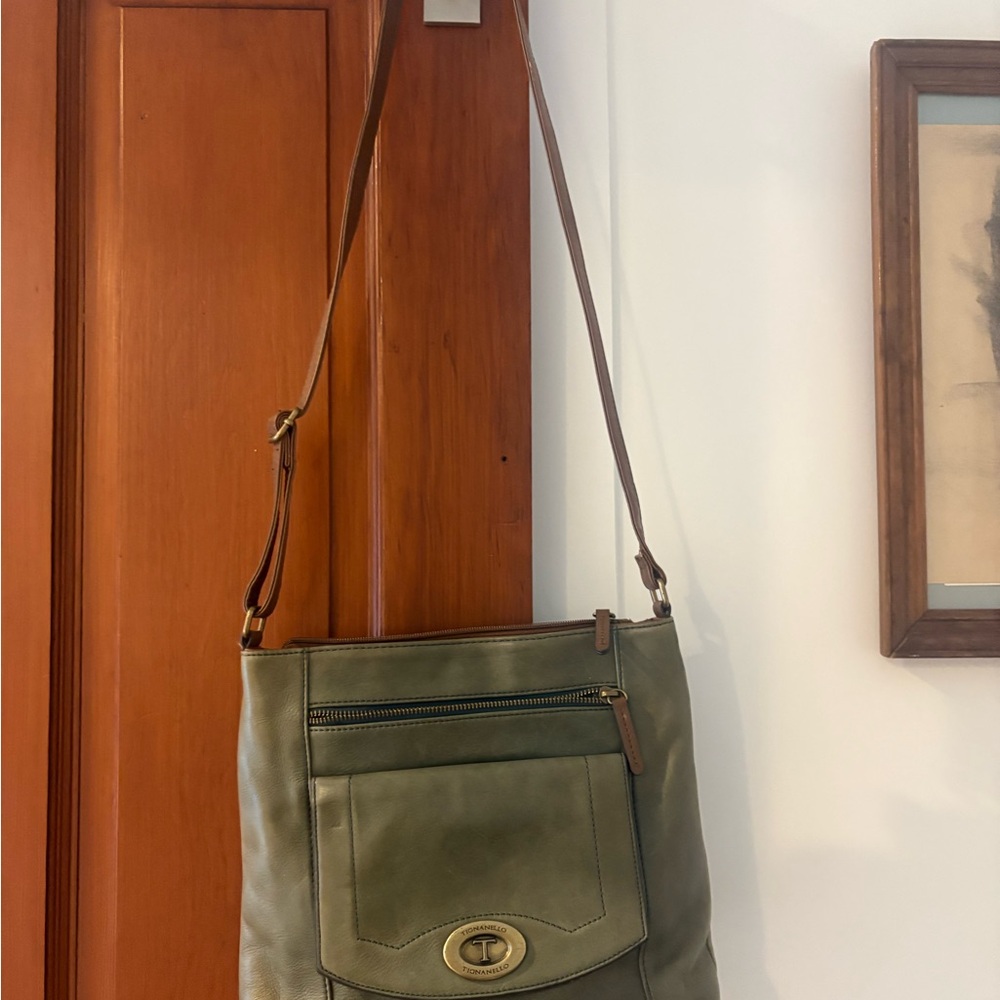 Tignanello Green Leather Shoulder Bag